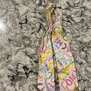 Coach multi colored scarf purse accessory, hair tie, ascot 36”x2.5” 100% silk